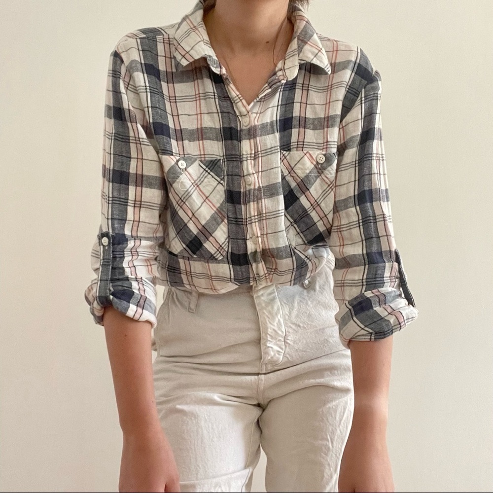 SANCTUARY ANTHROPOLOGIE PLAID BUTTON FRONT SHIRT - XS